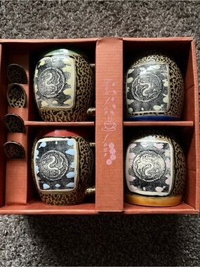 Always Azul Pottery Mug Set Of 4 With Spoons New In Box